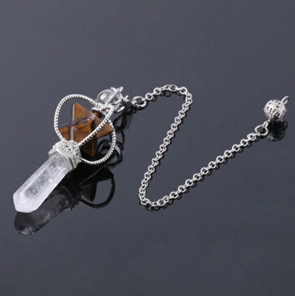 Tiger Eye Spinning Merkaba Pendulum, Crystal Pillar - Picture 2 of 3